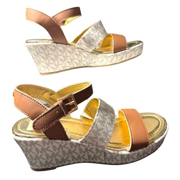 Michael Kors Girls Wedge Sandals Tan & Gold Size 3 Sandals‎ - Picture 1 of 8